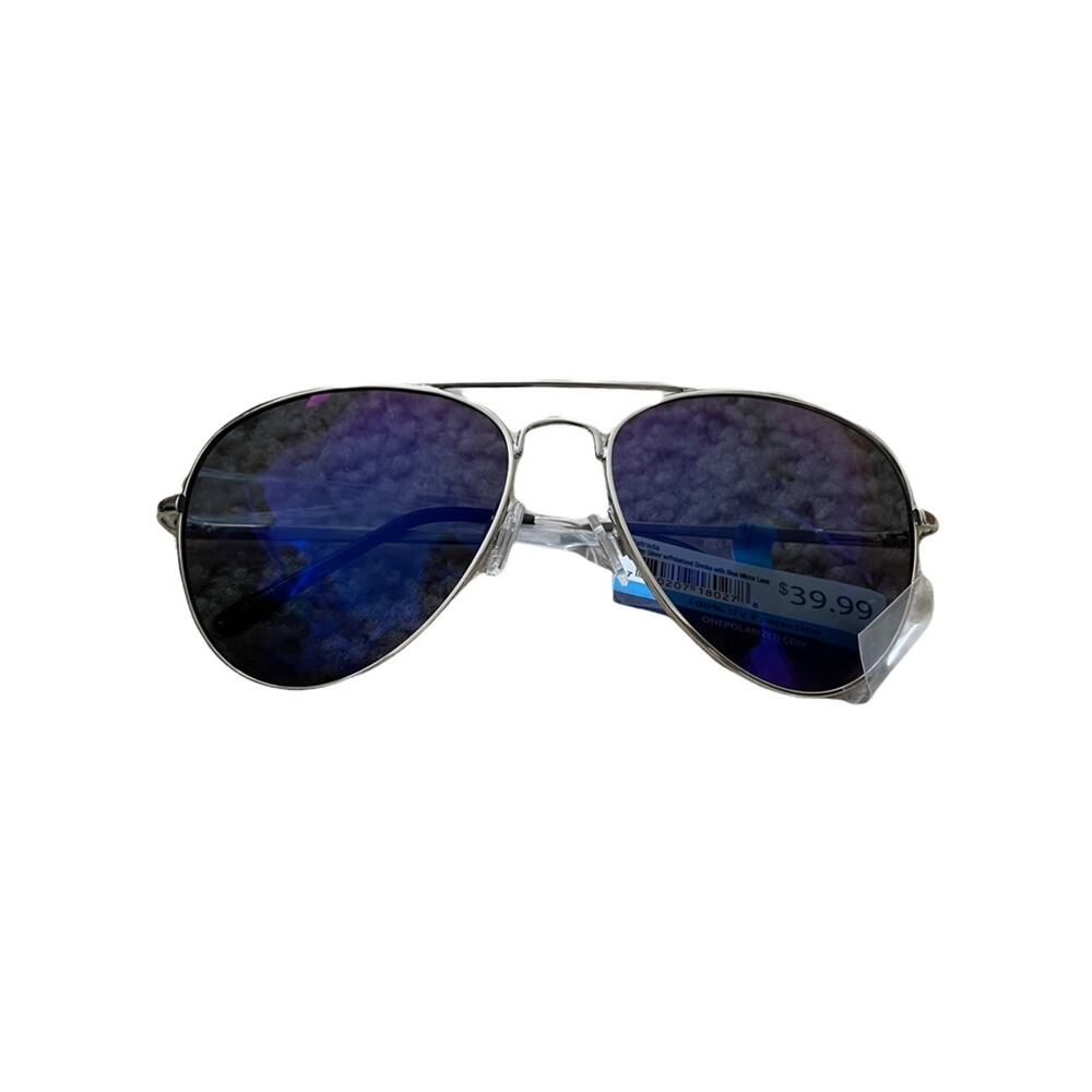 Estrada Shiny Silver Polarized Sunglasses with Blue Mirror Lenses - OnePolarized